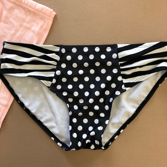 Neon Pink Black & White Striped Polka Dot Bikini - Picture 4 of 8